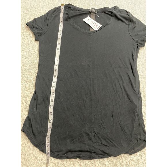 NWT Women's size Small Three Dots Black T-shirt Gisele easy V MSRP $83 - Picture 7 of 9